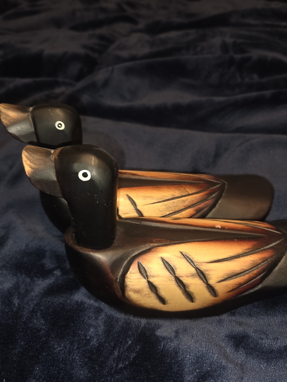 Handcarved Wooden Duck Pair - Black and Warm Brown